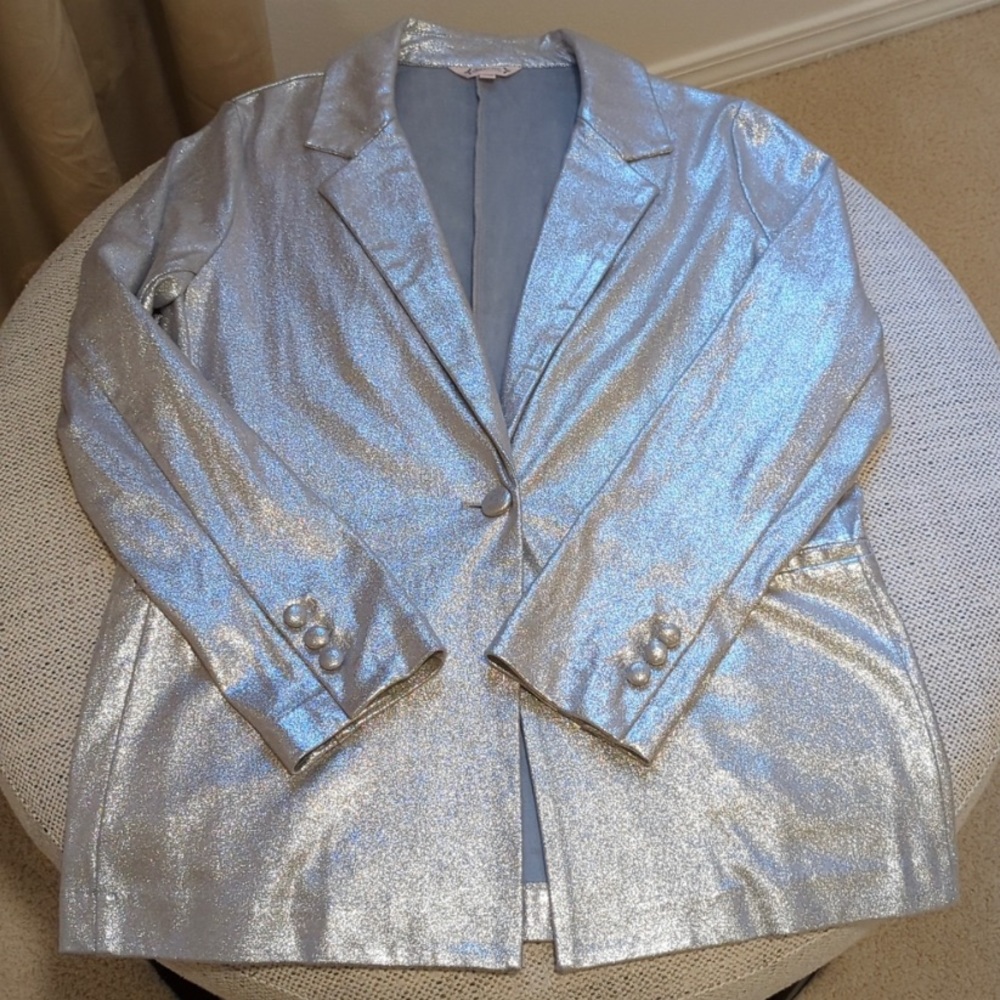 NWT NANETTE LEPORE METALLIC SILVER WOMAN BLAZER | SIZE 6